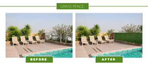 grass fence before after