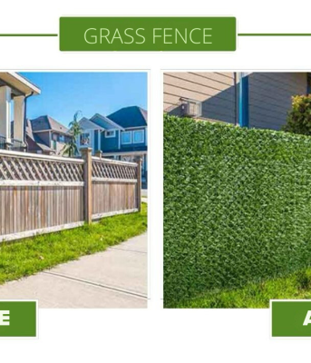 grass fence before after